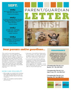 Kenosha Kids Karate September 2026 Word of the Month Perseverance homework packet