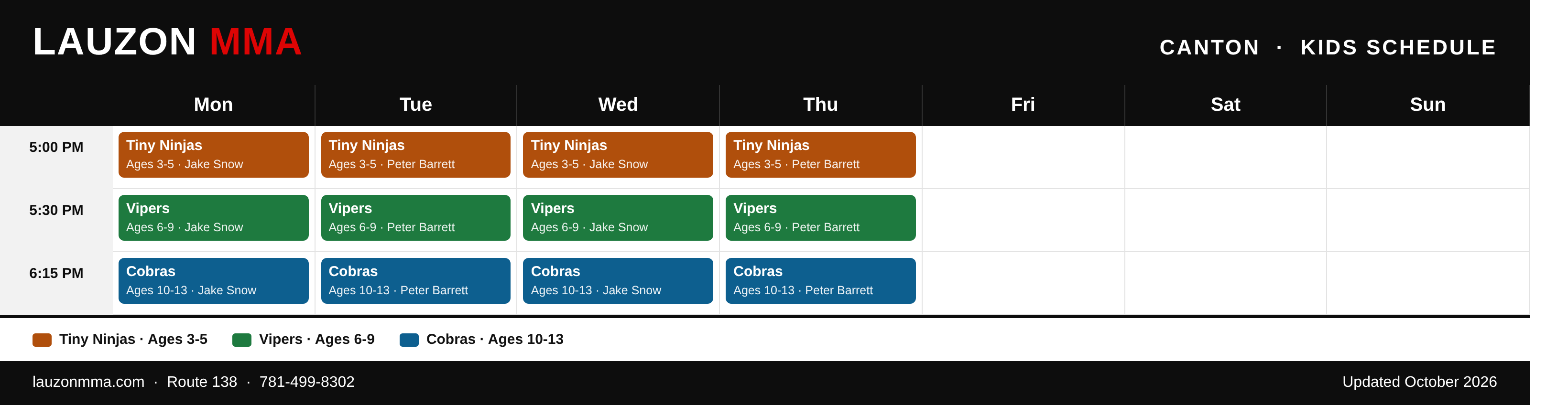 Lauzon MMA Canton kids class schedule