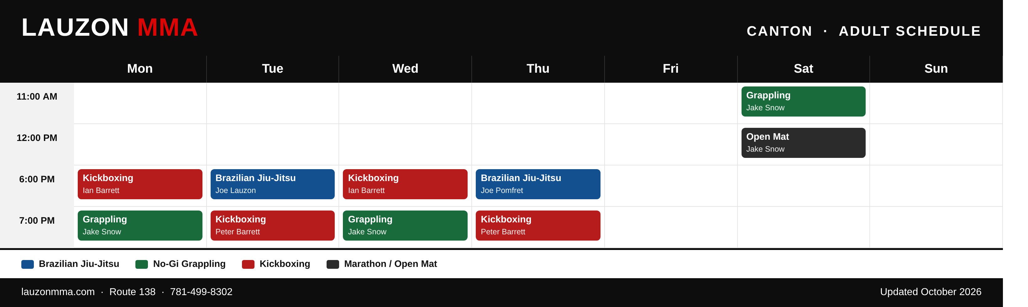 Lauzon MMA Canton adult class schedule