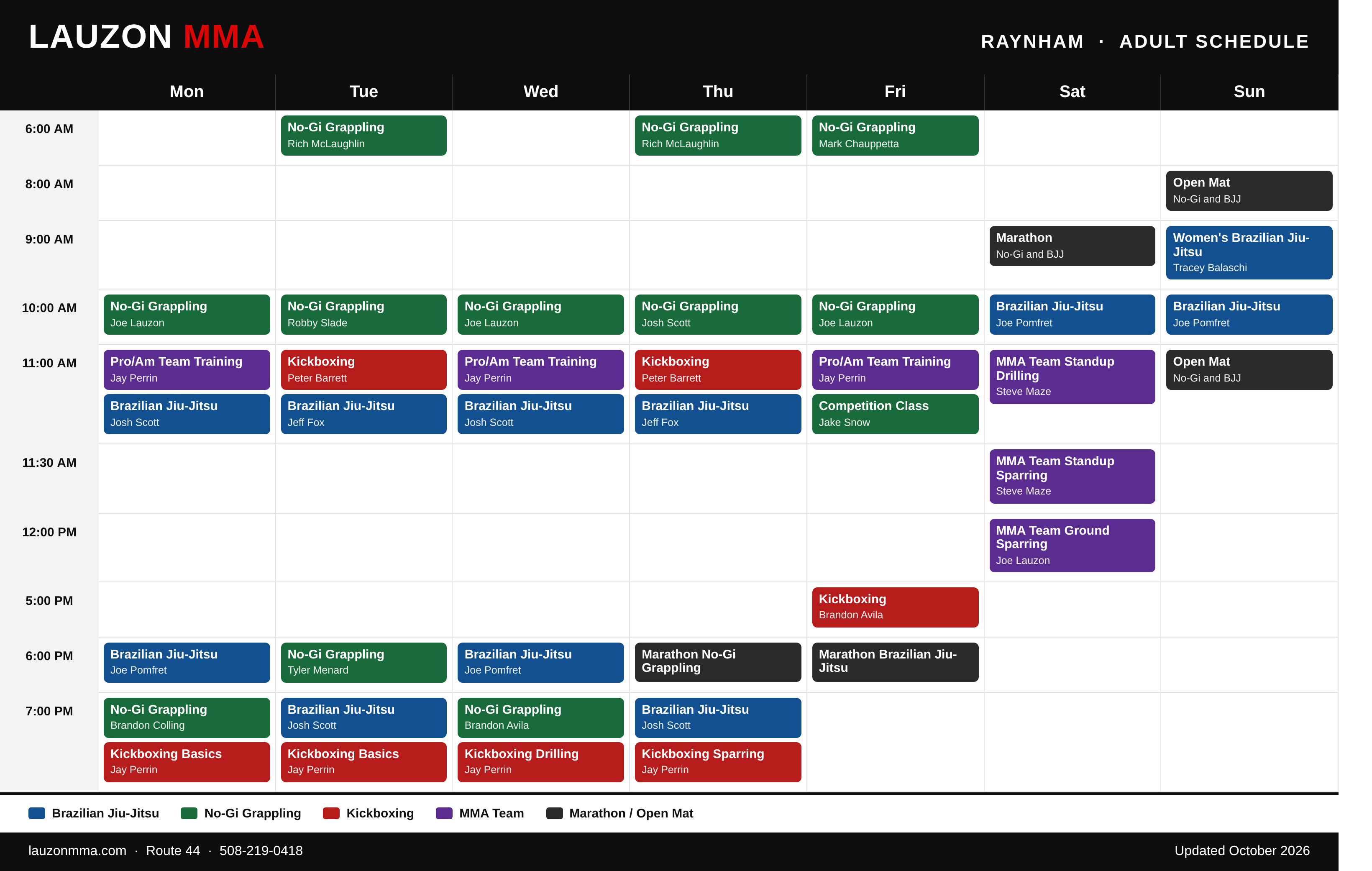 Lauzon MMA Raynham adult class schedule