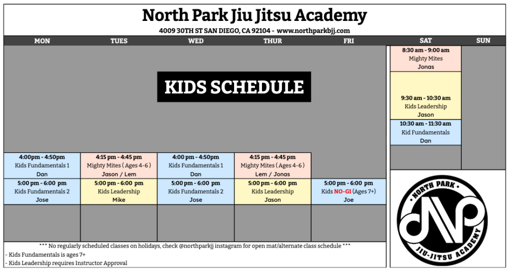 Kids Martial Arts Schedule San Diego