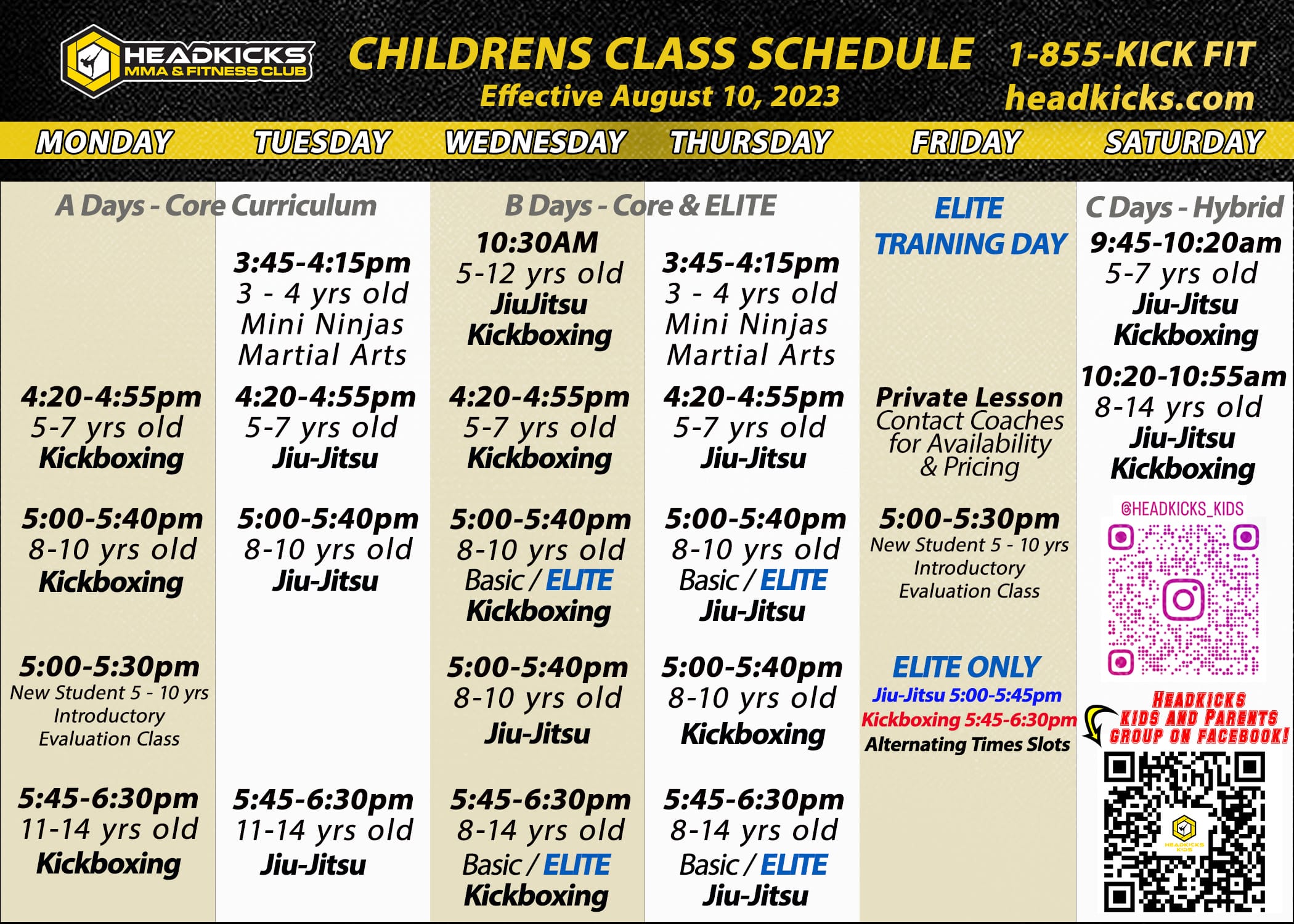Kids Schedule Headkicks Martial Arts & Fitness Club