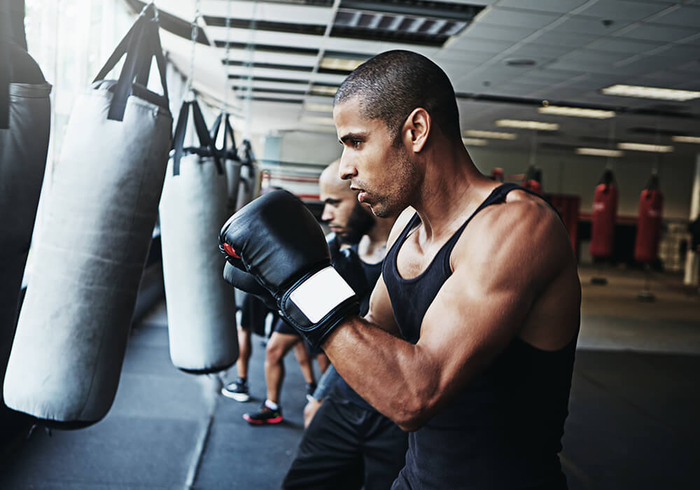 Close up Action shot, multiple heavy weight bags in use