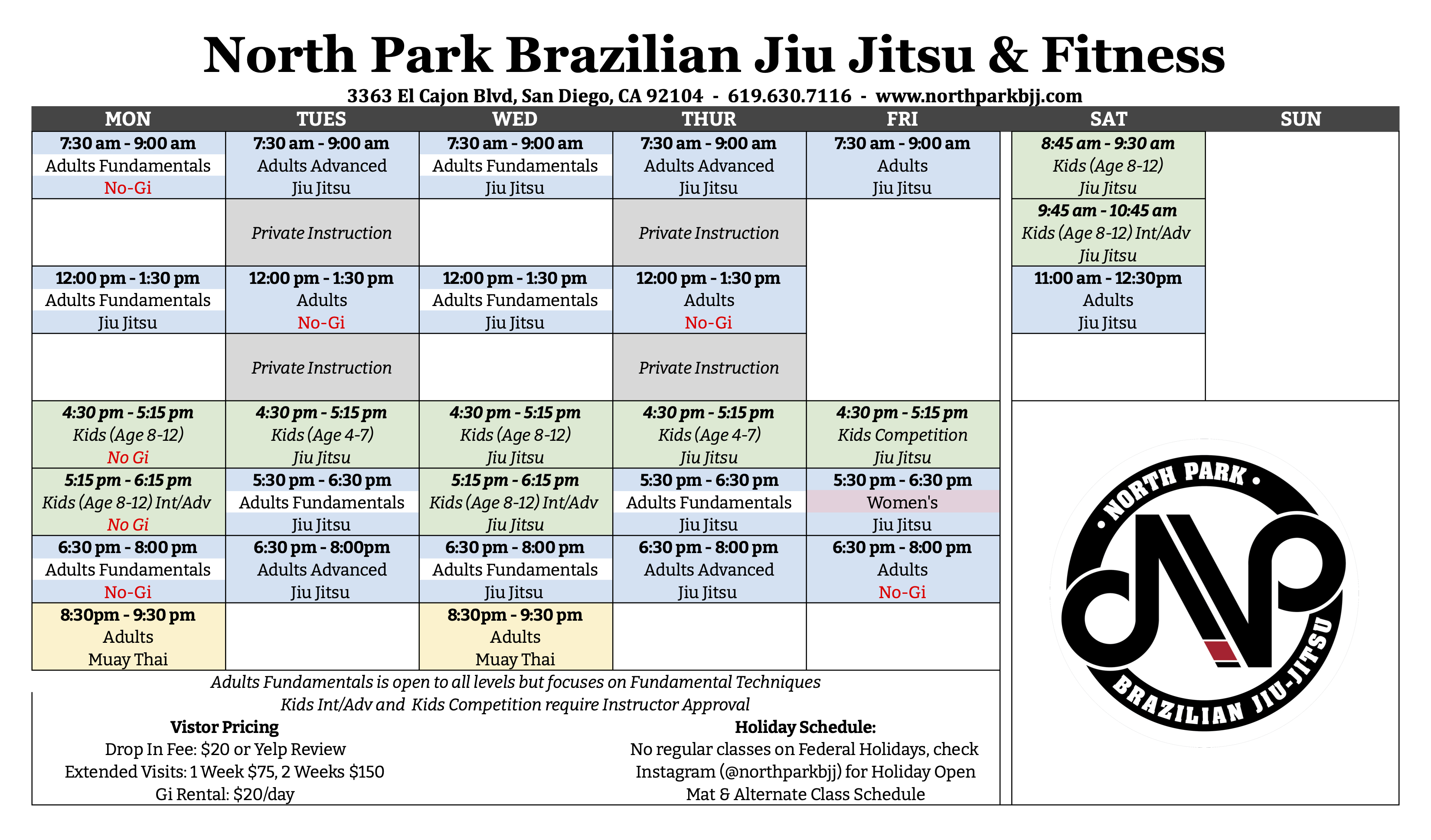 Scheduler North Park Jiu Jitsu