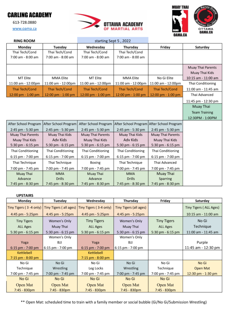 Locations and Schedules Ottawa Academy of Martial Arts
