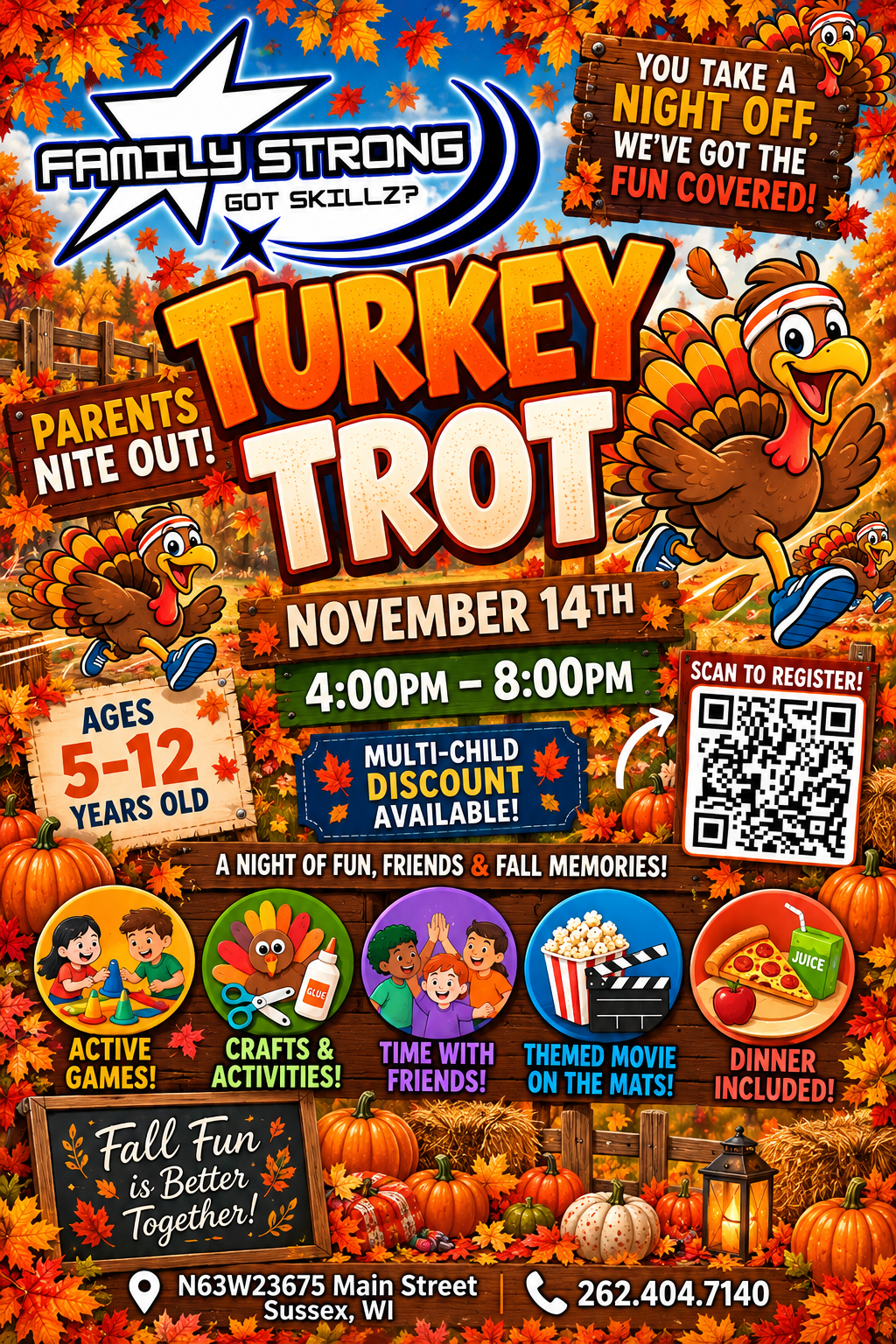 November Parents Nite Out Turkey Trot flyer, November 14, 4 to 8 PM